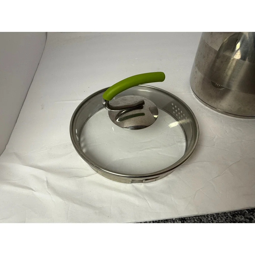Kuhn Rikon 4223 Stainless Steel Straining Pot with Glass Lid Green Handles
